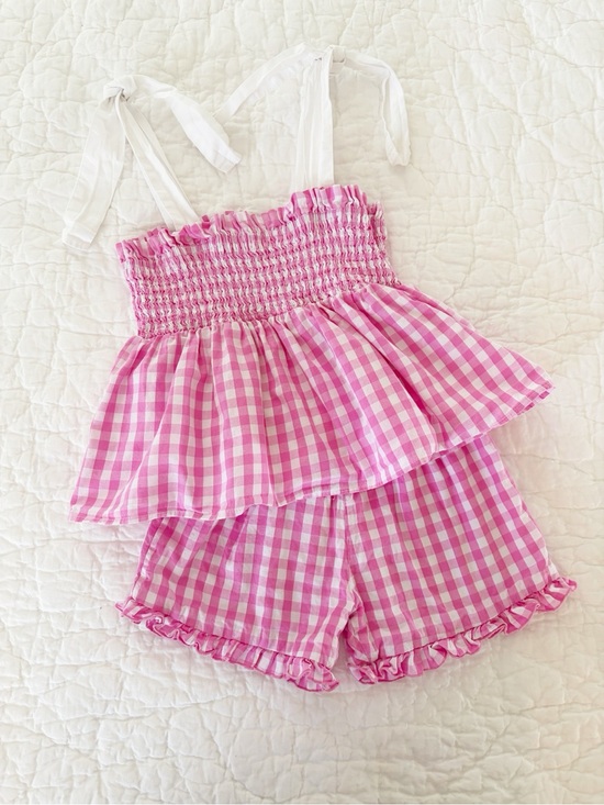 Classic Whimsy Other - 6 • Classic Whimsy Girls Pink Gingham Ruffle Shorts Set matching set